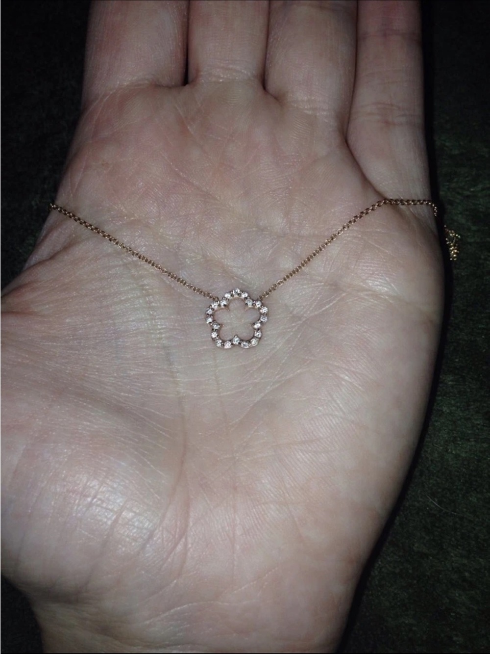 Delicate Rose Gold Clover Pendant Necklace with pave diamonds. - Picture 5 of 8